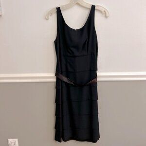 Andrea A. 1960’s Vintage Tiered Black Satin Ribbon Sleeveless Dress